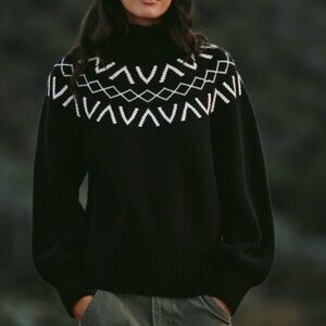 NWT Varley Marcie Fairisle Yoke Knit Sweater - Black